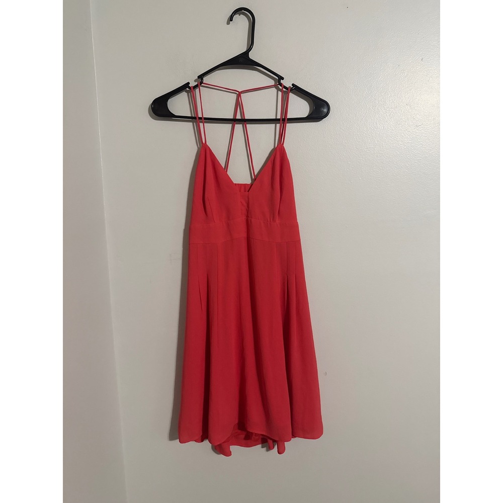 Express Women Coral Red Strappy Cage Back V-Neck Fit & Flare Mini Dress Size 6